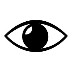 Simple Black Eye Icon with Shiny Pupil, A minimalist black eye icon featuring a shiny, prominent pupil, representing vision or observation.
