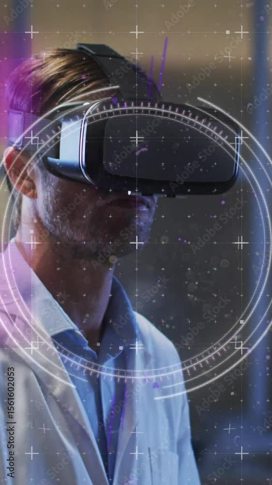 Poster animation of data processing over man using vr headset