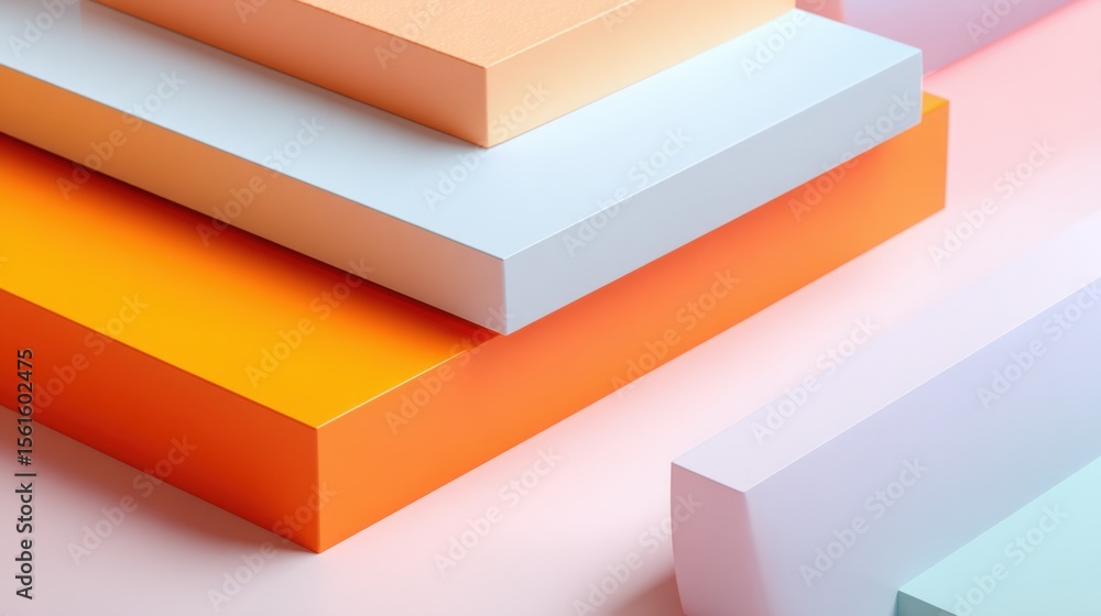 Poster colorful geometric abstract blocks with smooth edges and vibrant pastel shades.