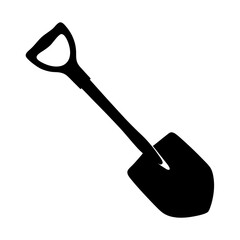 Black and white vector image of a shovel with a D handle