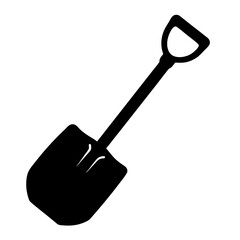 Black silhouette of a shovel with handle, digging tool for construction