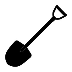 Black silhouette of a shovel on a white background for digging