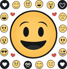 Fototapeta premium Collection of emoji illustrations featuring happy smiles hearts and various emotional expressions