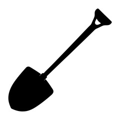 Black silhouette illustration of a classic garden or construction shovel tool