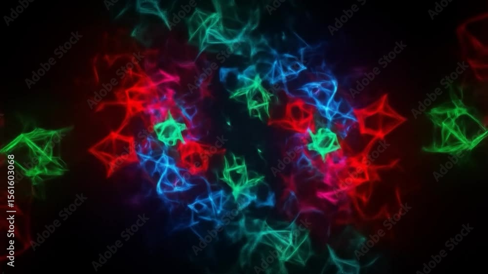 Poster abstract neon light structures evolving and pulsating against a black background