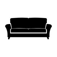 Silhouette of a black sofa with two seats and rounded arms