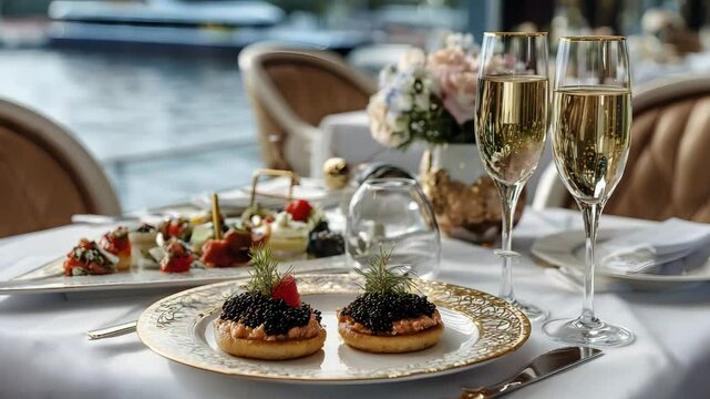 Luxurious Seaside Dining with Caviar Blinis, Luxurious Seaside Dining with Caviar Blinis, Luxurious Seaside Dining with Caviar Blinis &ndash; Romantic Waterfront Gourmet Experience Romantic Seaside Gourmet
