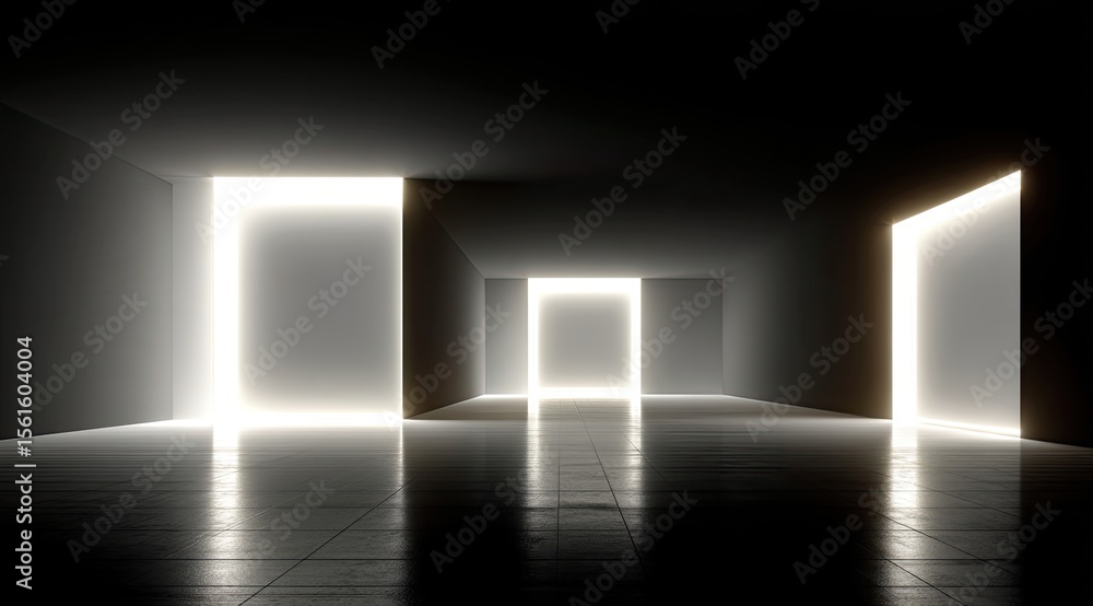Poster mysterious light illuminating series of dark openings