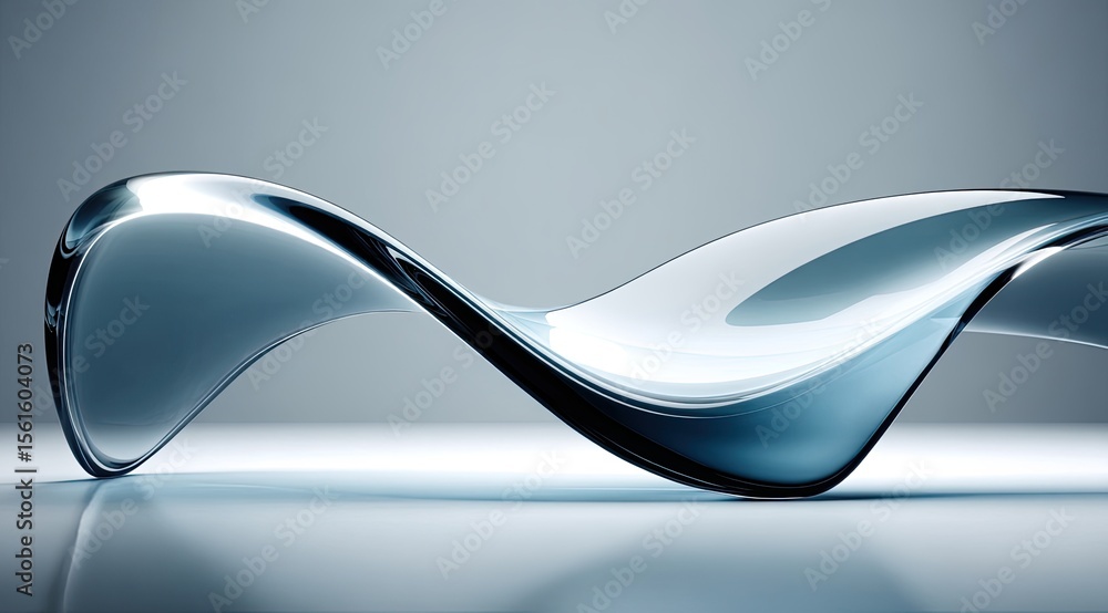 Poster abstract silver flow smooth and curving metallic form
