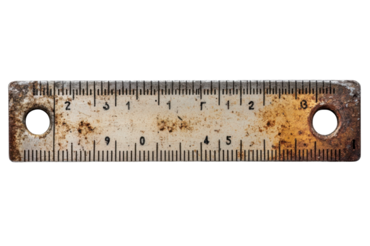 Rusty Metal Ruler Centimeters and Inches Antique Scale Measurement Tool Engineering and Mathematics