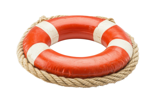Bright Red Life Saver Ring Photo Water Safety Equipment Rescue Symbol Seaside Help Rope Black