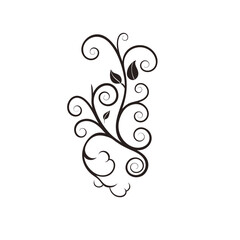 Elegant black floral vine with leaves and swirling tendrils on white background