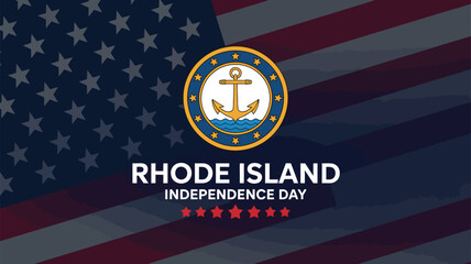 Rhode island state emblem with anchor and stars on american flag background representing patriotism, heritage and national celebration