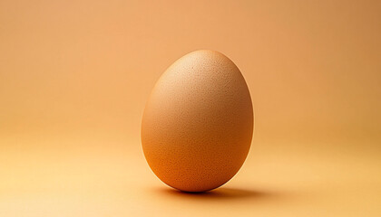 A single brown chicken egg standing upright