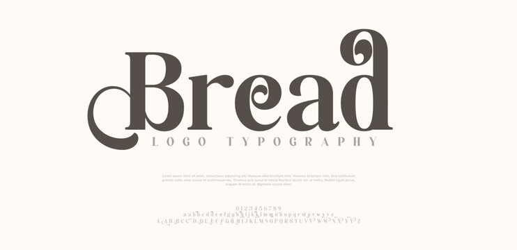 Bread, elegant alphabet letters font logo. Typography luxury classic lettering serif fonts decorative wedding vintage retro logos, design for fashion,beauty shop and brand . vector illustration
