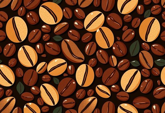 Geometric coffee bean seamless pattern, abstract shapes & icons Ideal for branding & packaging, gold, decorative