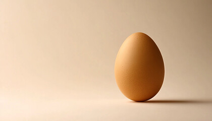 A single brown chicken egg standing upright