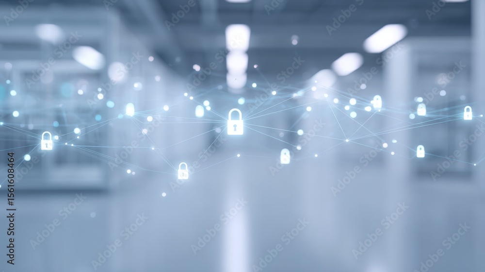 Poster digital security network with lock icons concept in modern technology environment.