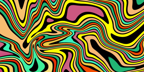 Abstract linear distorted pattern. Retro hippie colorful background with wavy psychedelic texture