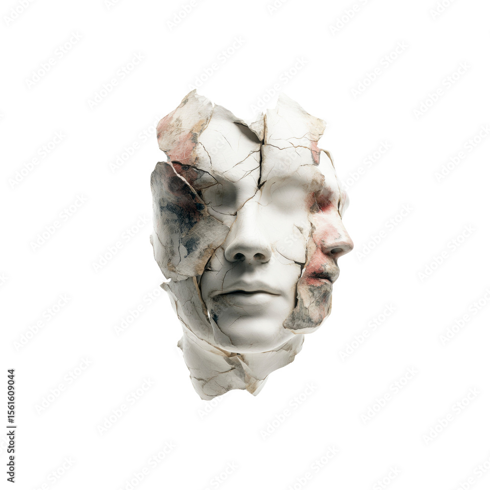 Fototapete Shattered Identity A Delicate Balance of Fragmentation and Unity in a Sculpted Face