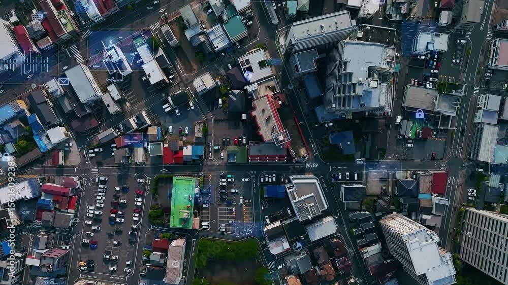 Aufkleber concept of urban aerial view by drone and digital technology