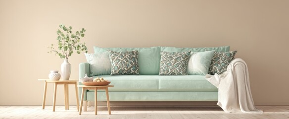 The Elegant Mint Green Couch Surrounded by Stylish Decorative Elements