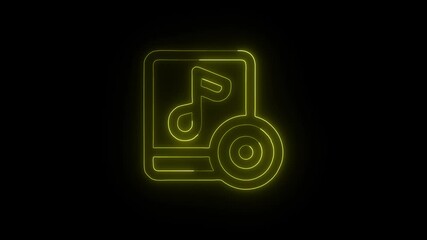 Glowing Music Album and Symbol in HD Video Neon Animation on Black Background