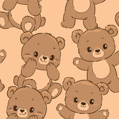  Seamless Pattern with Cute Teddy Bears Hand Drawn Vector for Kids and Baby Designs