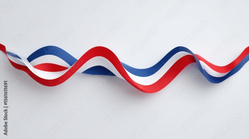 Poster Abstract red and blue twisting ribbons arranged in a wavy pattern on white background.