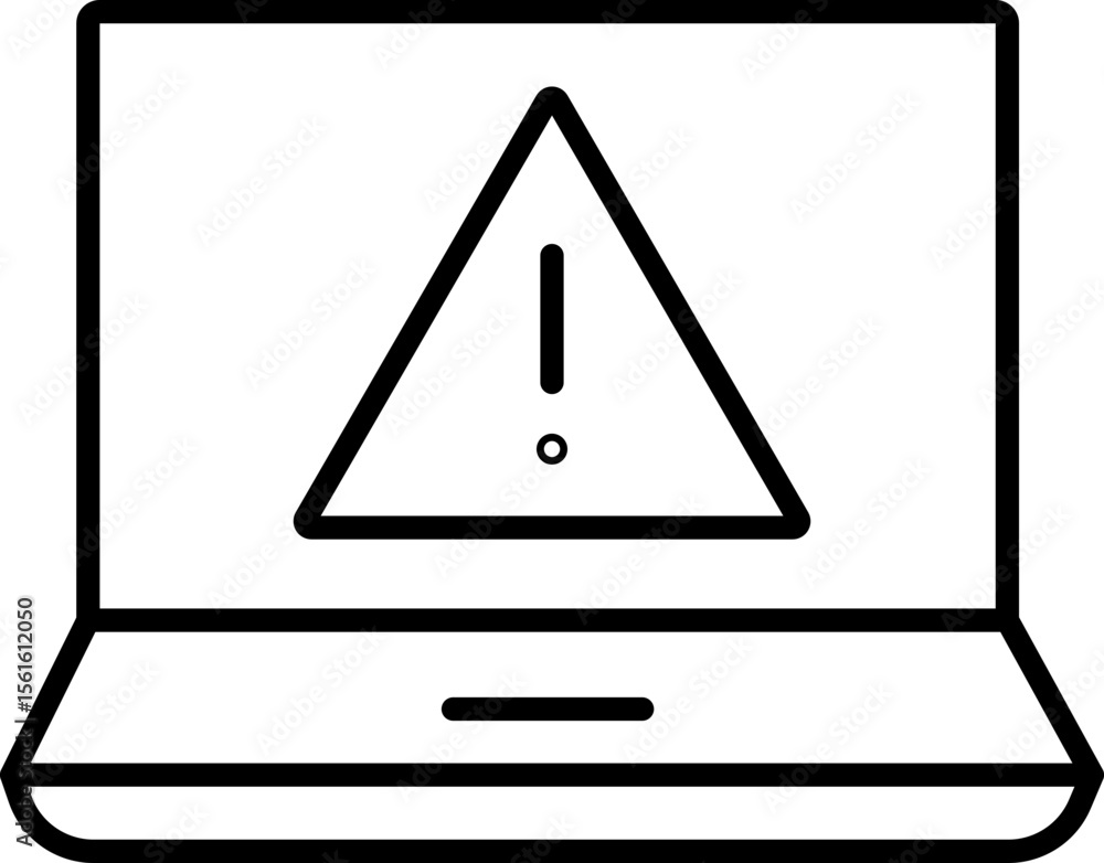 Poster warning symbol, exclamation mark, and triangle on laptop screen indicate computer error, alert, or s