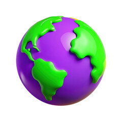 Naklejka premium Stylized 3d earth with purple and green continents isolated on transparent background