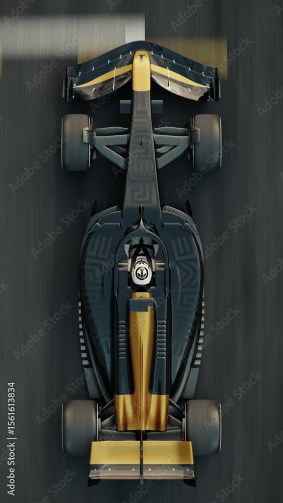 Aufkleber top view of a generic formula one race car driving across the finish line. 3d animation rendering. n