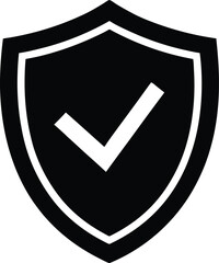 Shield And Checkmark icon black silhouette vector illustration on transparent background  