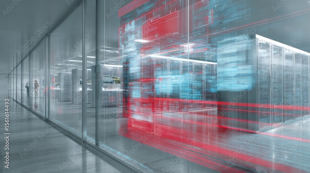 Aufkleber futuristic data center with holographic displays and advanced technology.