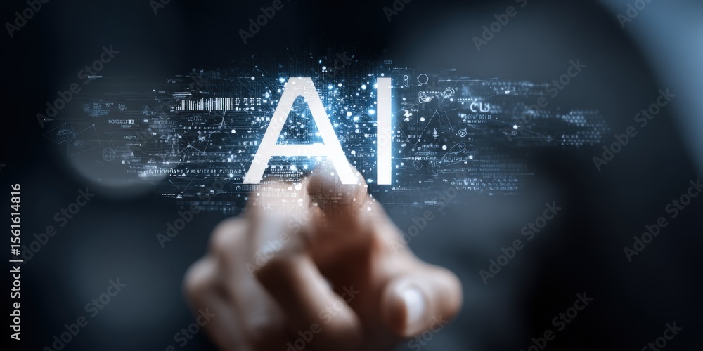 Poster highly detailed futuristic artificial intelligence concept with glowing digital data.