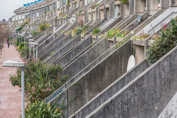 Row of terraced houses at Alexandra Road estate, a brutalist architecture in London, England