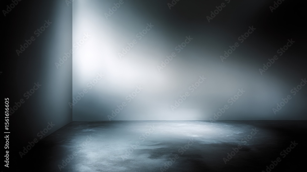 Poster Minimalist empty room with soft light streaming through unseen window and textured floor.