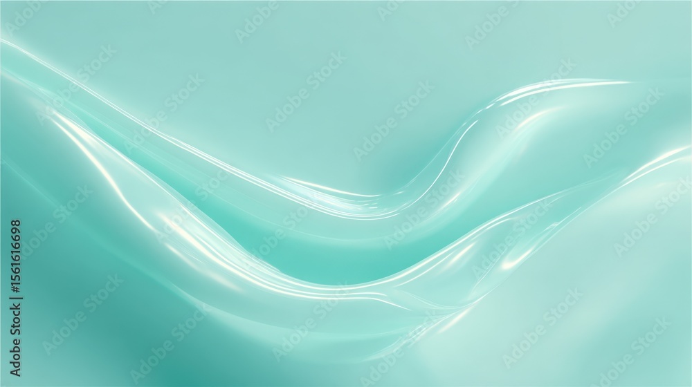 Poster Abstract flowing wave design with smooth curves and luminous glossy surface in soft pastel shades.