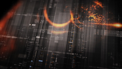 Futuristic digital screen matrix with encrypted data, hi-tech telemetry, and dynamic code patterns....