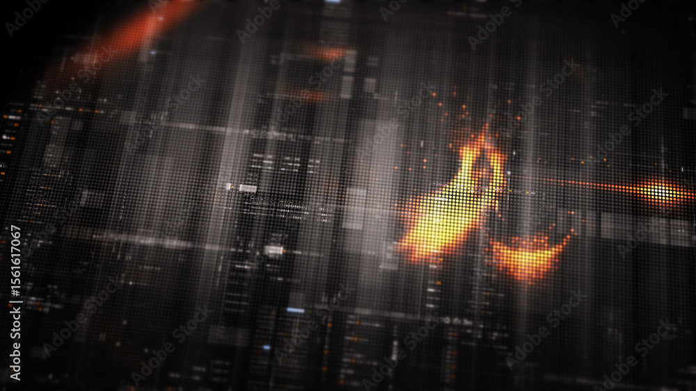 Poster Futuristic digital screen matrix with encrypted data, hi-tech telemetry, and dynamic code patterns. Ideal for desktop displays, sci-fi UI, and cyber tech backgrounds