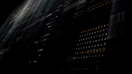 Futuristic digital screen matrix with encrypted data, hi-tech telemetry, and dynamic code patterns....