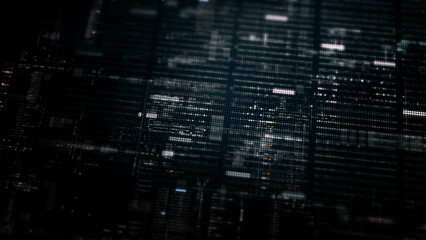 Futuristic digital screen matrix with encrypted data, hi-tech telemetry, and dynamic code patterns....