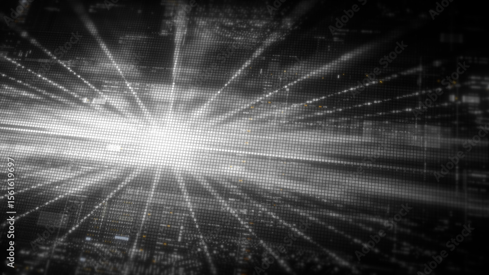 Poster Futuristic digital screen matrix with encrypted data, hi-tech telemetry, and dynamic code patterns. Ideal for desktop displays, sci-fi UI, and cyber tech backgrounds