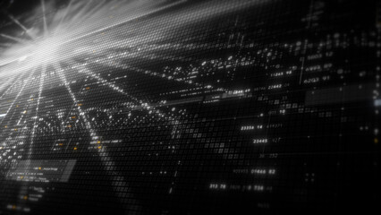Futuristic digital screen matrix with encrypted data, hi-tech telemetry, and dynamic code patterns....