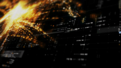 Futuristic digital screen matrix with encrypted data, hi-tech telemetry, and dynamic code patterns. Ideal for desktop displays, sci-fi UI, and cyber tech backgrounds