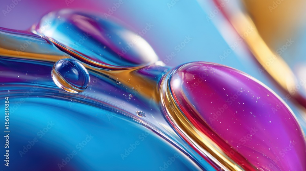 Poster Abstract colorful liquid fluid with vibrant swirling patterns and shiny reflections.