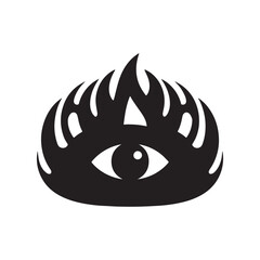 A modern logo design featuring a stylized eye constructed with sharp, symmetrical tribal patterns. 