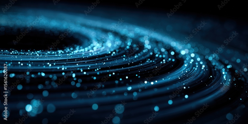 Poster Abstract Digital Data Stream Flow with Light Particles and Circular Motion Pattern.