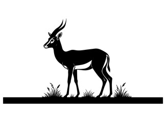 Fototapeta premium A striking, black and white silhouette of a gazelle, likely a springbok, is featured.
