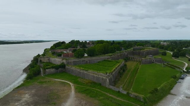 Citadel of Blaye from a drone, Blaye, Gironde Estuary, France, Europe